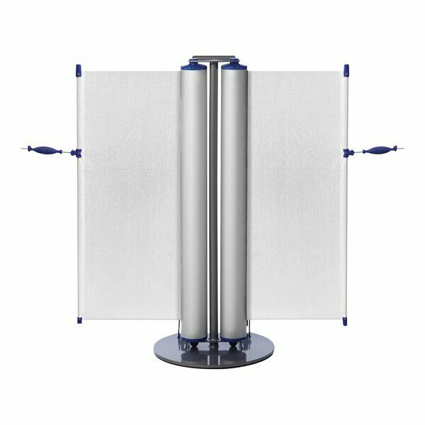 Zonepro Dual Rolling Stanchion with White Safety Banners and Blue Accent URD3002-BLU-B-12 466URD3002BLUB12